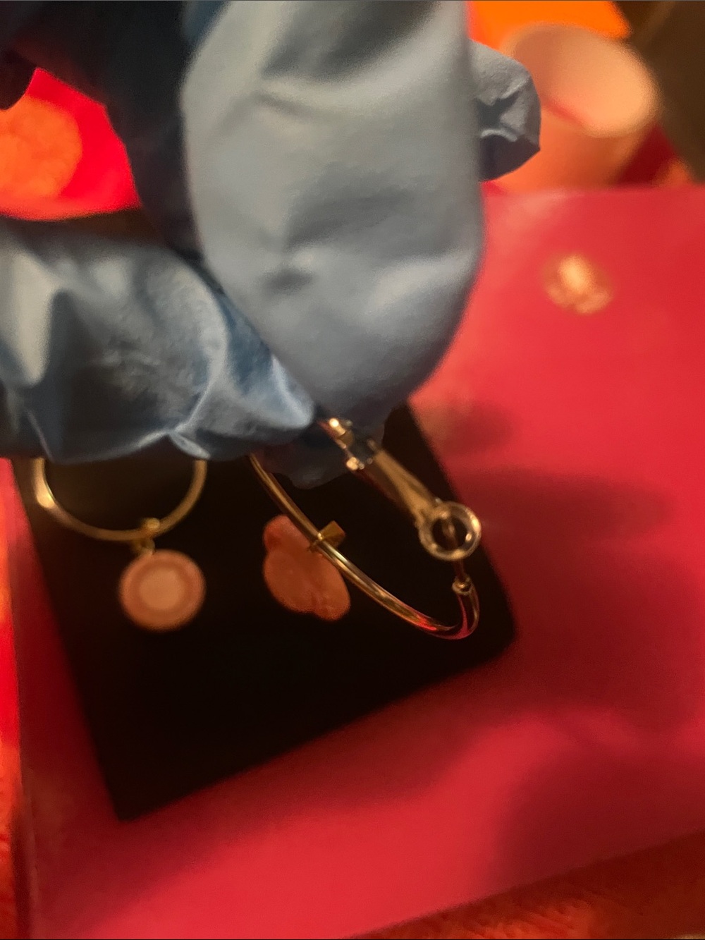 CHANEL upcycled Pink and Gold Hoop Earrings with Logo Disc - Picture 14 of 17